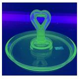 Vtg Uranium Green Glass Tidbit Tray Trinket Dish