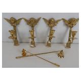 Lot Brass Cherub Wall Candle Holders & Snuffers