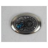 Vtg Turquoise Spider RB Newman Nickel Belt Buckle