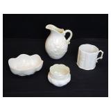 Lot Vtg Belleek Irish Porc Lotus-Ribbon & More
