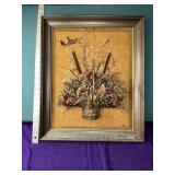Vtg framed dried flour arrangement 3-D botanical
