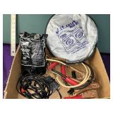 Car care lot including jumper, cables, shade, and