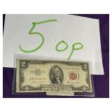 1953 red seal two dollar bill