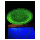 9 inch oval uranium glass, cherry blossom bowl