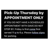 Thur Pick up by APPT ONLY