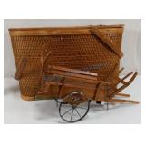 Picnic basket, wood wagon piece Picnic basket, wood wagon piece