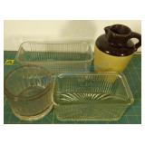 Glass salt holders and small jug Glass salt holders and small jug