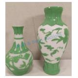 Green and white glass vases Green and white glass vases
