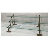 Antique brass and glass display shelf Antique brass and glass display shelf