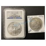 2010 silver eagle MS 69 and 1896 Morgan dollar 2010 silver eagle MS 69 and 1896 Morgan dollar