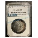 1890 S Morgan silver dollar MS 64 proof like 1890 S Morgan silver dollar MS 64 proof like