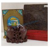 Chinese art pieces soapstone vase, cinnabar box Chinese art pieces soapstone vase, cinnabar box