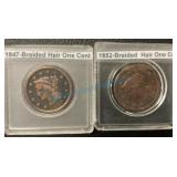 1847 and 1852 braided hair one cent coins as 1847 and 1852 braided hair one cent coins as