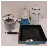 Vintage enamel wear colander teapots Vintage enamel wear colander teapots