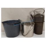 Pails, early tinware double boiler Pails, early tinware double boiler