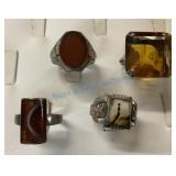Silver rings with Amber and other semi precious Silver rings with Amber and other semi precious