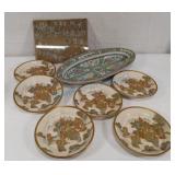 Chinese plates, platter , painted silk Chinese plates, platter , painted silk
