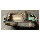 Navajo silver turquoise and coral watch band Navajo silver turquoise and coral watch band
