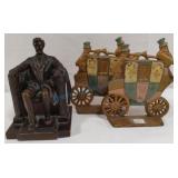 Carriage bookends and bronze Lincoln Carriage bookends and bronze Lincoln
