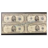 Group of 4, $5 dollar silver certificate Group of 4, $5 dollar silver certificate