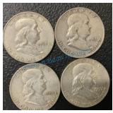 Group of four Franklin half dollars Group of four Franklin half dollars