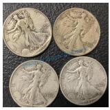 Group of four walking liberty half dollars Group of four walking liberty half dollars