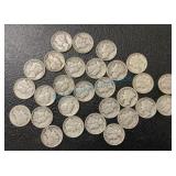 Group of 28 mercury dimes Group of 28 mercury dimes