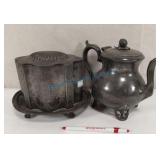 Metalware teapot and decorative container Metalware teapot and decorative container