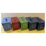 Group of five metal 50 caliber ammo boxes Group of five metal 50 caliber ammo boxes