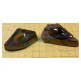 Two stone ashtrays possibly tigers eye Two stone ashtrays possibly tigers eye