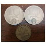 Hungary 10 filler coin 1971, 2 forint 1970 Hungary 10 filler coin 1971, 2 forint 1970