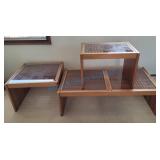 Teak 3 piece glass coffee table and 2 side tables Teak 3 piece glass coffee table and 2 side tables