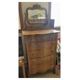 Antique oak highboy dresser with mirror Antique oak highboy dresser with mirror
