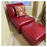 Modern Red Leather Style Chair & Ottoman