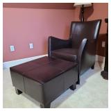 Modern Brown Leather Style Armchair & Ottoman