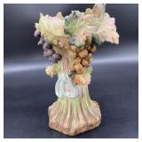 French Majolica Vase Grapes, Bowknot, Leaves