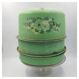 Vintage Green Cake Trays on Pedestal