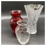 Bohemian Crystal Vase w/2 Vases