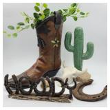 Lot of Western Decor w/ Boot & Cactus