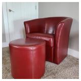 Pier 1 Red Leather Style Chair & Ottoman