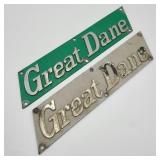 Two Vintage Metal Great Dane Semi-Truck Plaques