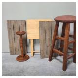 Lot w/ Stool, Barnwood, Tray, & Stand Lot w/ Stool, Barnwood, Tray, & Stand