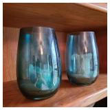 Blue Glass Candle Holder Pair