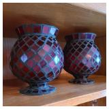 Pair of Red Glass Candle Holders Pair of Red Glass Candle Holders
