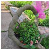 Concrete Basket Planter w/ Purple Flowers Concrete Basket Planter w/ Purple Flowers