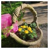 Concrete Basket Planter w/ Yellow Flowers Concrete Basket Planter w/ Yellow Flowers