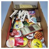 Flat w/ vintage Pins, Rulers, Matches Flat w/ vintage Pins, Rulers, Matches