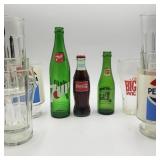 Lot of Vintage Glass Soda Bottles and Cups Lot of Vintage Glass Soda Bottles and Cups