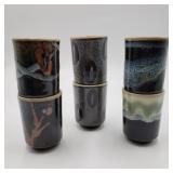 Six Stoneware Sake Cups Six Stoneware Sake Cups