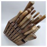 Lot of Vintage Kitchen Knives w/ Block Lot of Vintage Kitchen Knives w/ Block